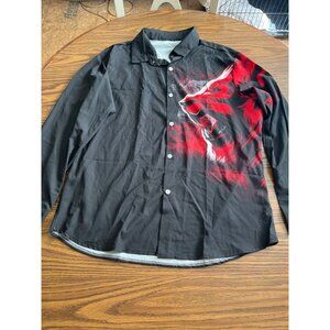 Men’s black and red long sleeved button up dress shirt size 3XL